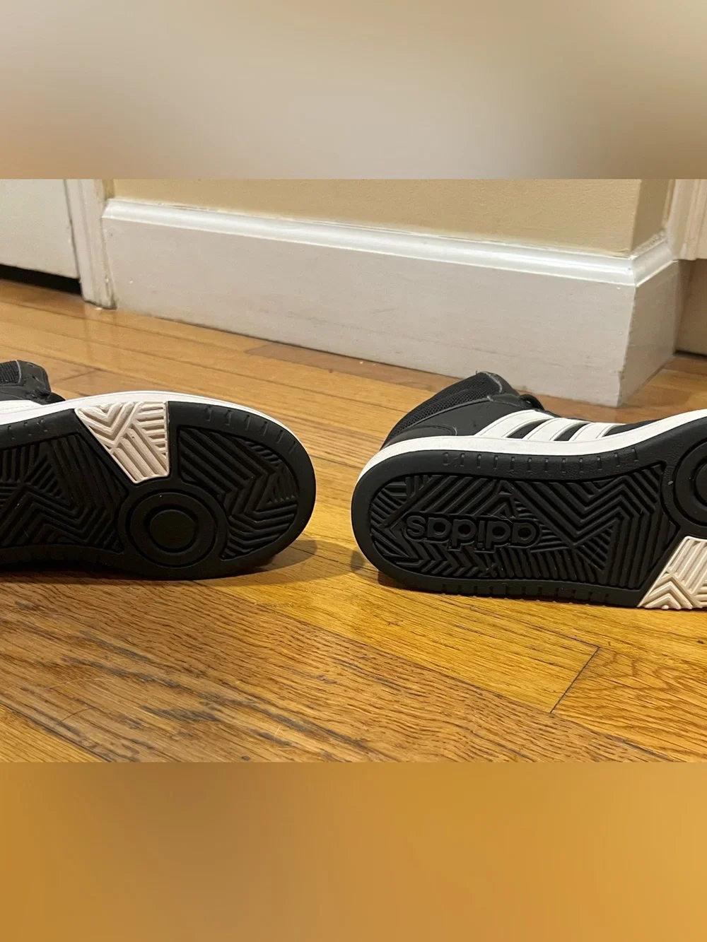 Kids Adidas Black and White Mid-Top Sneakers